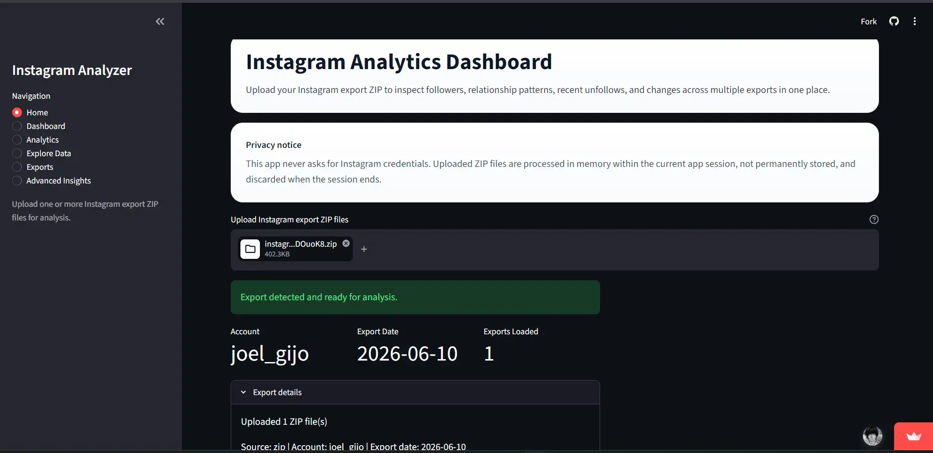 Instagram Analyzer screenshot 1